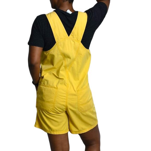 Vintage Bib Overalls Shorts Yellow Cotton Denim Shortalls 90s Y2k Size Medium - Picture 2 of 16